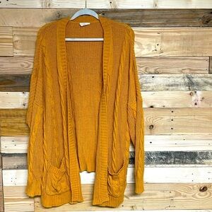 Love size small/medium gold color cable knit cardigan sweater with pockets